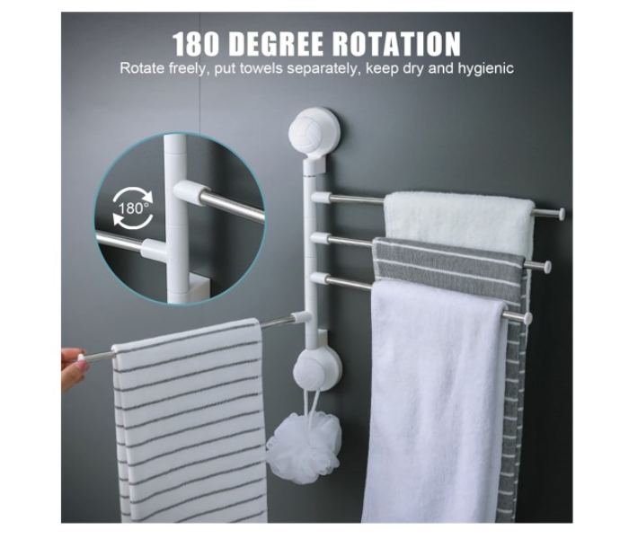 Stainless Steel Wall Mounted Swivel Towel Rack Holder Hanger with 4 Swing Bars - Silver - Zoom Image 3