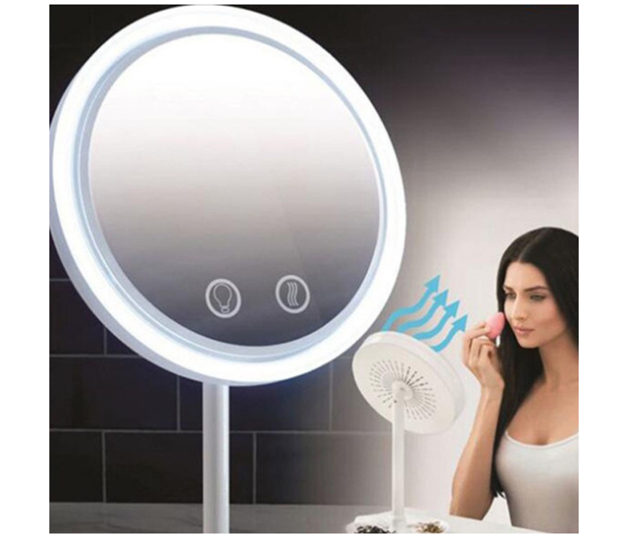 Generic 3 in 1 LED Rotatable Dimmable Makeup Mirror with Fan USB Charging Selfie Ring Light - White - Zoom Image 3