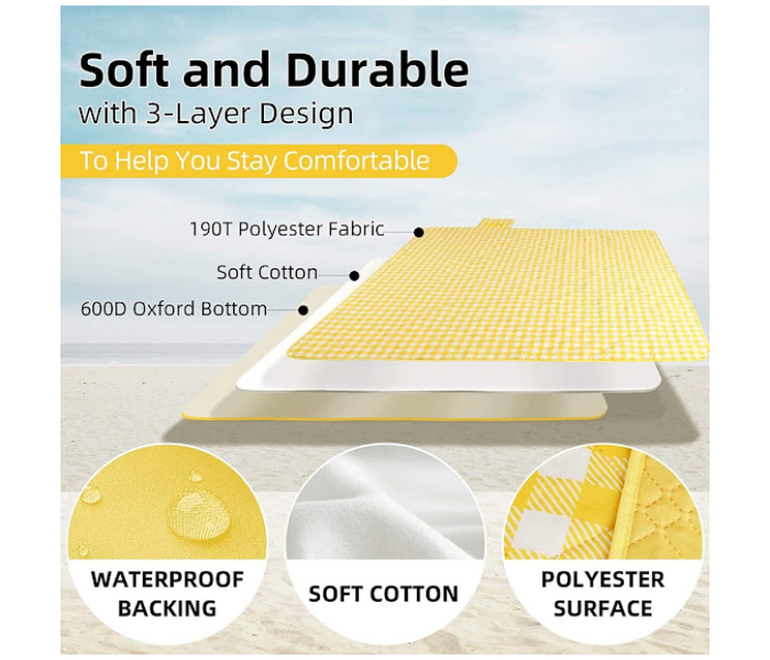 GTC Portable Folding Waterproof Picnic Mat - Yellow And White - Zoom Image 5