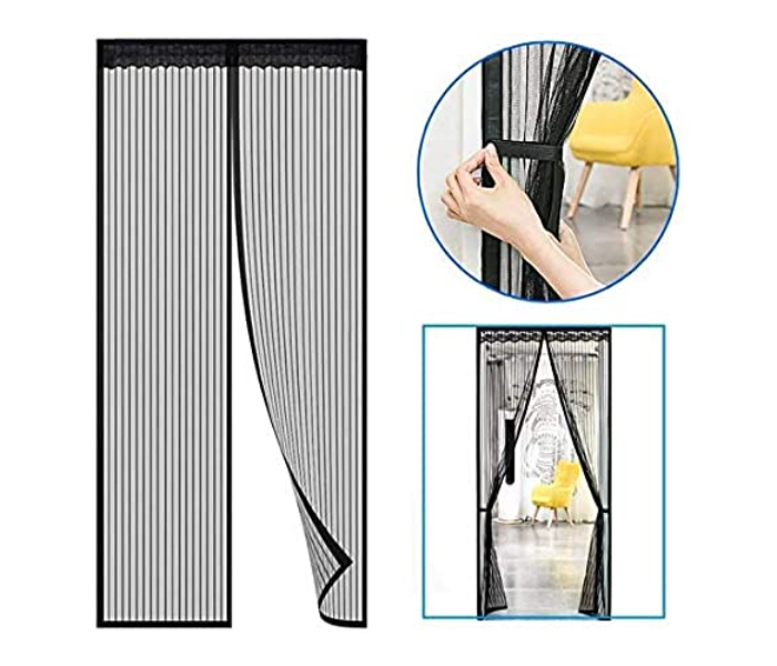 Generic Magnetic Fly Screen Door, Heavy Duty Bug Mesh Curtain with Powerful Magnets and Full Frame Magic Tape, Insect Protection Door - Black - Zoom Image 3