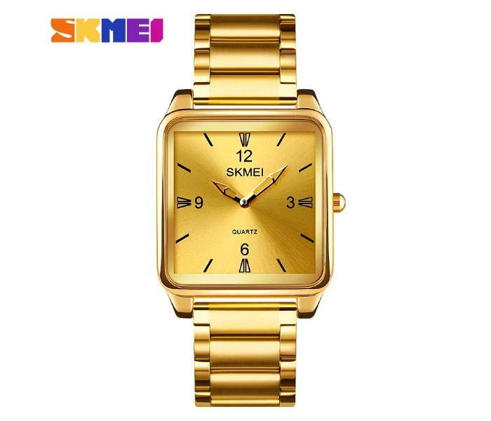 SKMEI 1603 Clock Stainless Steel and PU Leather Bracelet Men Analog Watches - Gold - Zoom Image 1