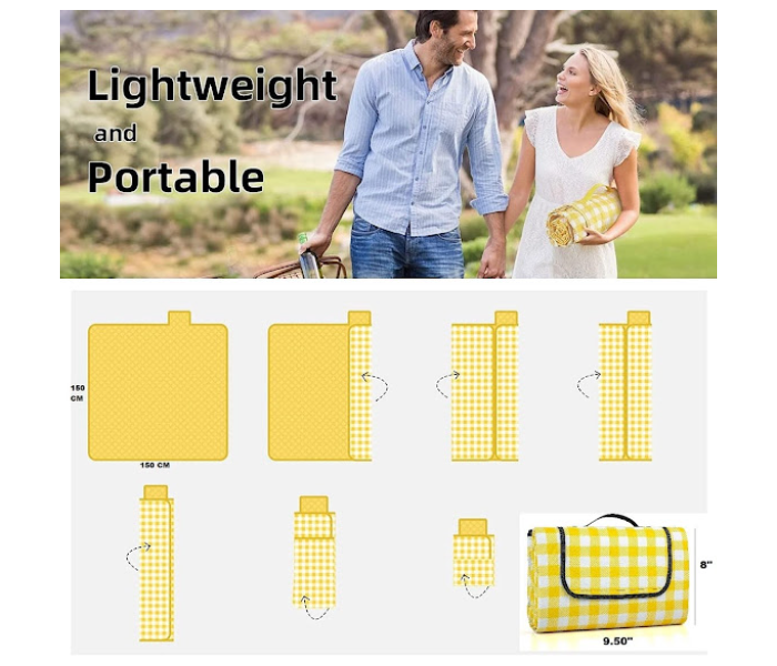 GTC Portable Folding Waterproof Picnic Mat - Yellow And White - Zoom Image 2