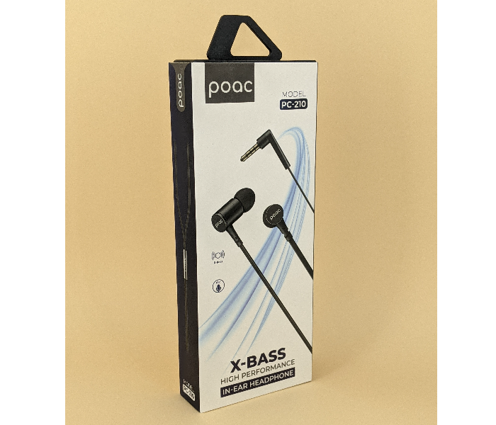 Poac PC-210 X-Bass High Performance In-Ear Headphone - Black - Zoom Image 5