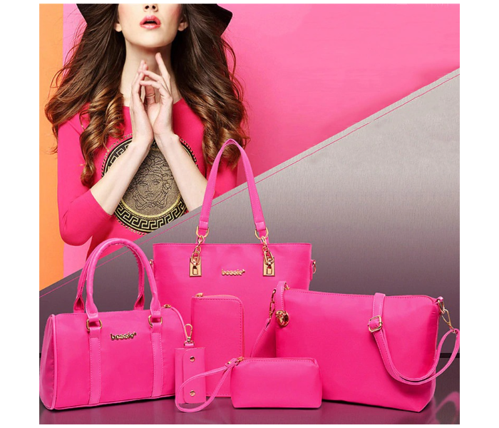 6 Pieces PU Leather Lattice print Composite Bags Set for Women - Pink - Zoom Image