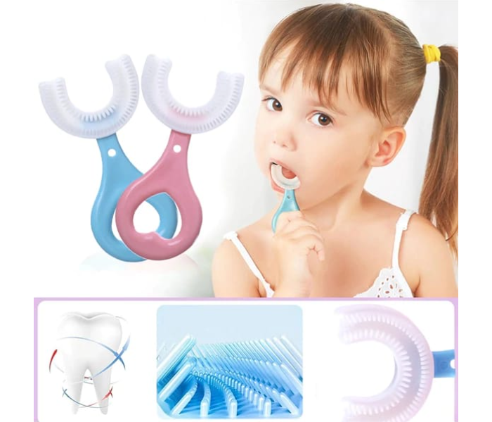 Kids U-Shaped Head 360 Degree Manual Training Tooth Brush Oral Teeth Cleaning Design for Toddlers and Children 1 PC - Blue - Zoom Image 1