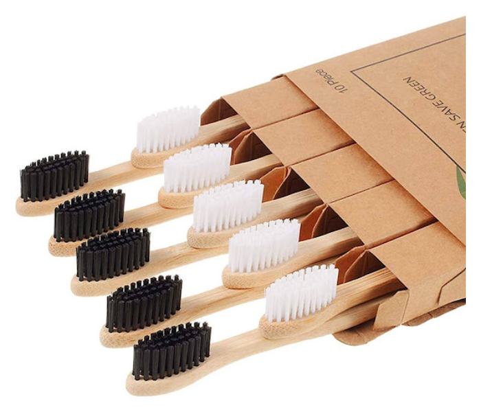 GTC 4 PCS Natural  BPA Free Bamboo Toothbrushes - Wood - Zoom Image 1