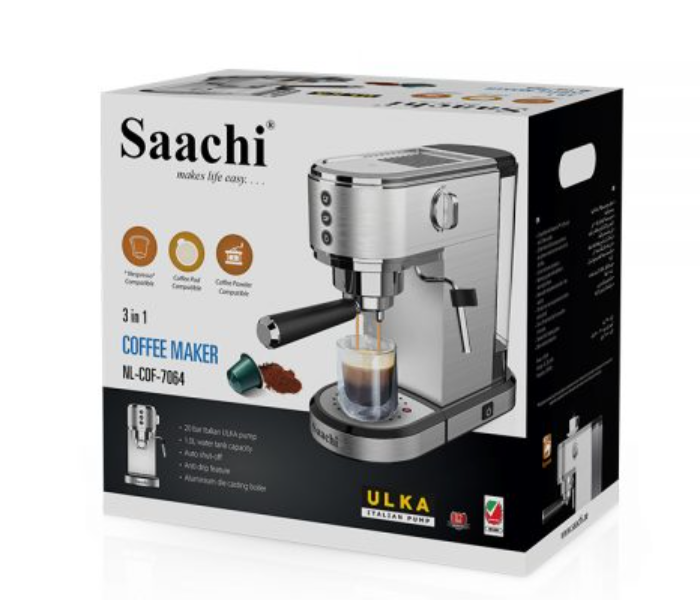 Saachi COF7064 3 In 1 Coffee Maker With 20 Bar Italian ULKA Pump - Silver - Zoom Image 6