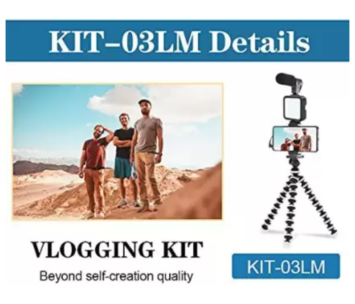 Generic KIT-03LM Phone Vlog Tripod Vlogging Kits - Black - Zoom Image 3