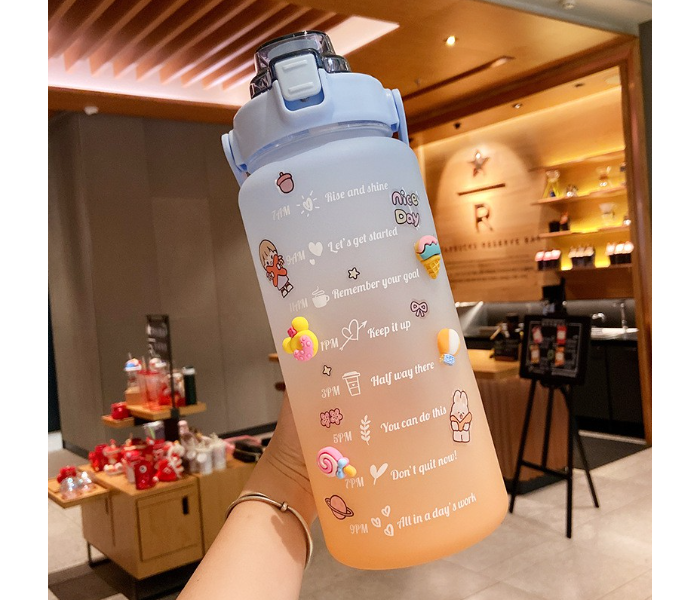 SARI 2L Motivational Sports Water Bottle with Time Marker and Straw-BPA Free Locking Flip-Flop Lid with FREE Cute Stickers - Orange Blue - Zoom Image 1