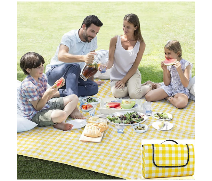 GTC Portable Folding Waterproof Picnic Mat - Yellow And White - Zoom Image 4