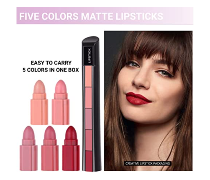 5 In 1 Lipstick Set Non Stick Long Lasting Waterproof Velvet Matte Finish - Zoom Image 3