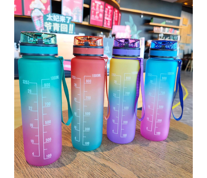 SARI 1L Motivational Sports Water Bottle with Time Marker and Straw-BPA Free Locking Flip-Flop Lid with FREE Cute Stickers - Random Color - Zoom Image 3