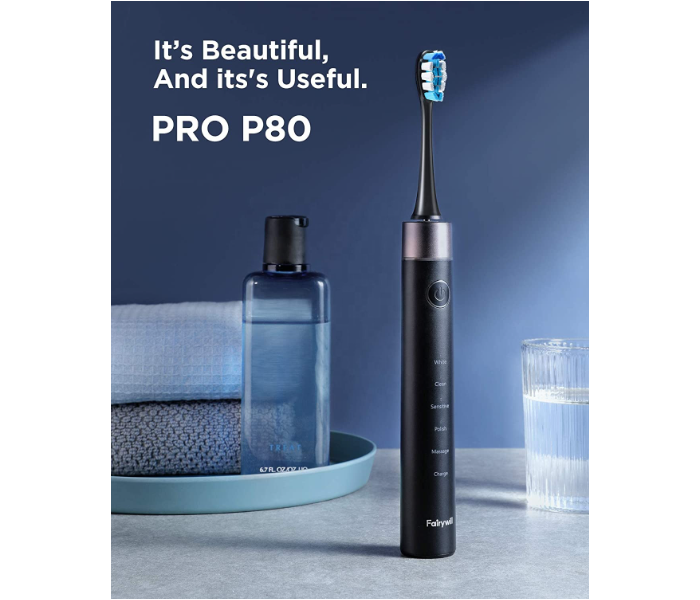 Fairywill FWP80 Pressure Sensor Electric Toothbrush with 8 Brush Heads - Black - Zoom Image 2