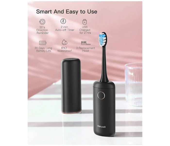 Fairywill FWT9 Portable Slim Electric Tooth Brush - Black - Zoom Image 2