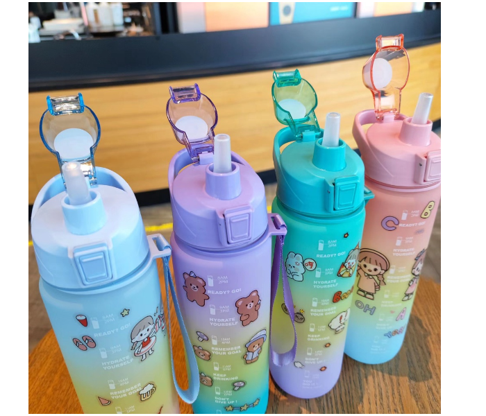 SARI 1L Motivational Sports Water Bottle with Time Marker and Straw-BPA Free Locking Flip-Flop Lid with FREE Cute Stickers - Blue - Zoom Image 3