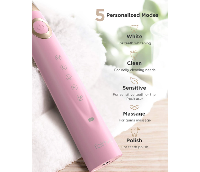 Fairywill FW508-P Rechargeable Sonic Electric Toothbrush with 8 Heads - Pink - Zoom Image 2