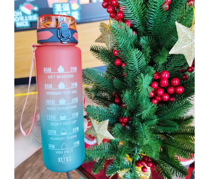 SARI 1L Motivational Sports Water Bottle with Time Marker and Straw-BPA Free Locking Flip-Flop Lid with FREE Cute Stickers - Pink - Zoom Image 1