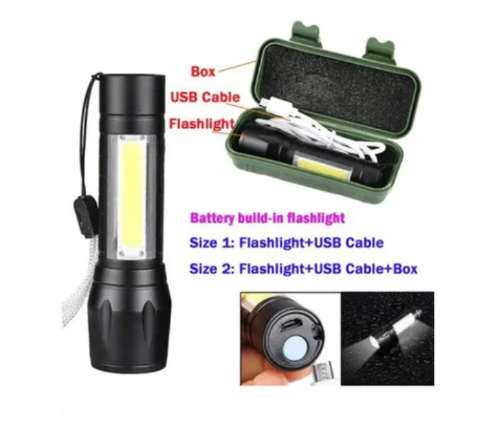 Mini 3 Mode XPE COB 10.1cm Rechargeable LED Flashlight Torch With Box - Black - Zoom Image 3