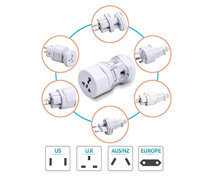 All in 1 International Travel Converter Adapter Multi Universal Plug Adapter Worldwide Socket - White - Zoom Image 2