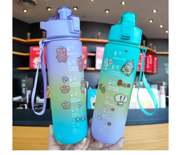 SARI 1L Motivational Sports Water Bottle with Time Marker and Straw-BPA Free Locking Flip-Flop Lid with FREE Cute Stickers - Violet - Zoom Image 5