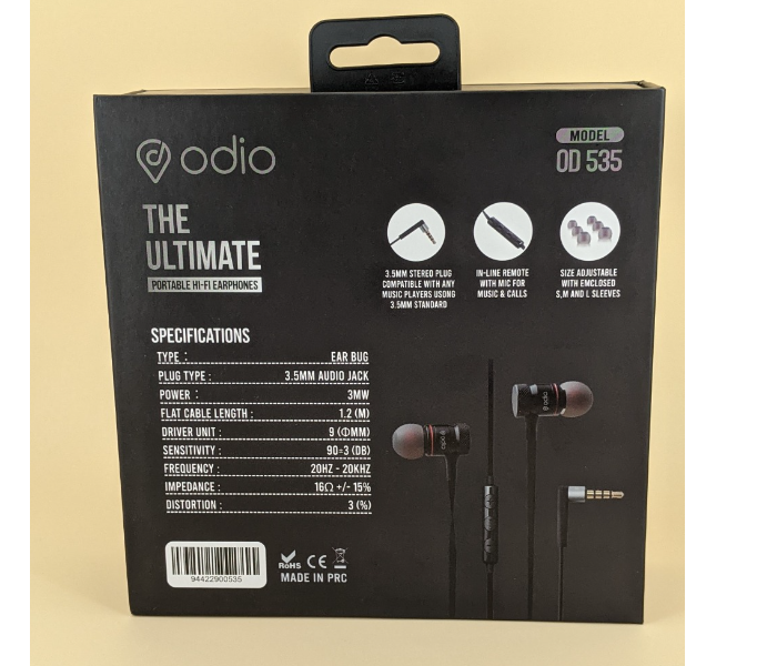 Odio OD535 Ultimate Hi Fi Earphones - Black - Zoom Image 5