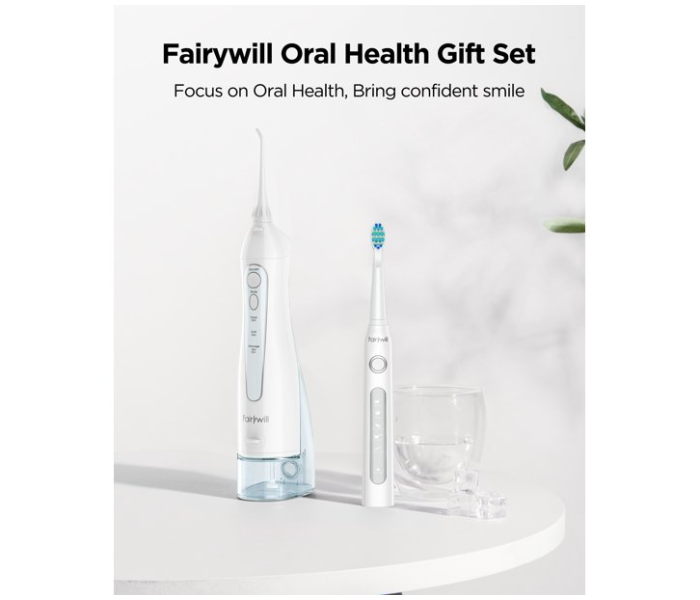 Fairywill FW5020E-W Water Flosser and Electric Toothbrush Combo with 4 Jet Tips and 4 Brush Heads - White - Zoom Image 6