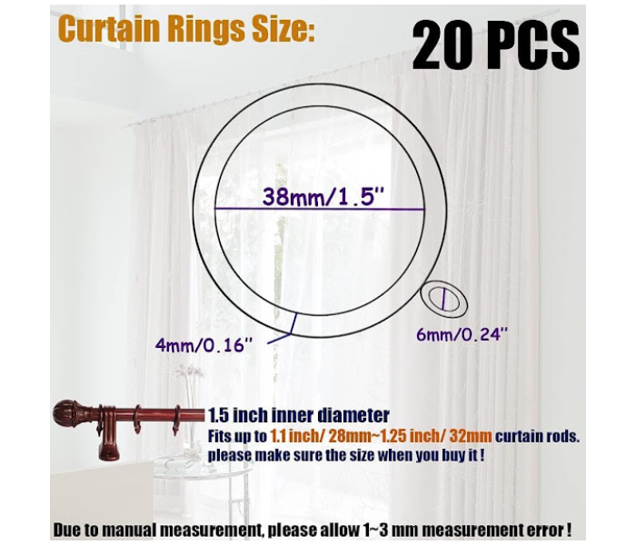 GTC Pack of 20 Curtain Rings with Eyelet - Silver - Zoom Image 5