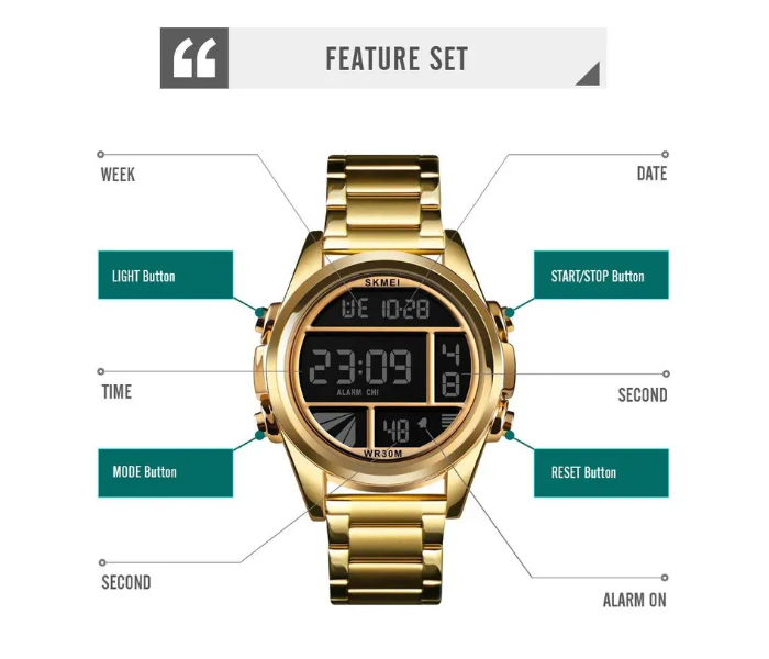 Skmei 1448 Fashion Luxury Waterproof Chronograph Digital Wristwatch for Men - Gold - Zoom Image 2