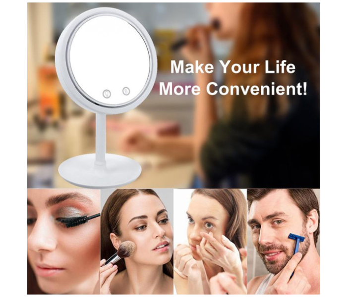 Generic 3 in 1 LED Rotatable Dimmable Makeup Mirror with Fan USB Charging Selfie Ring Light - White - Zoom Image 2