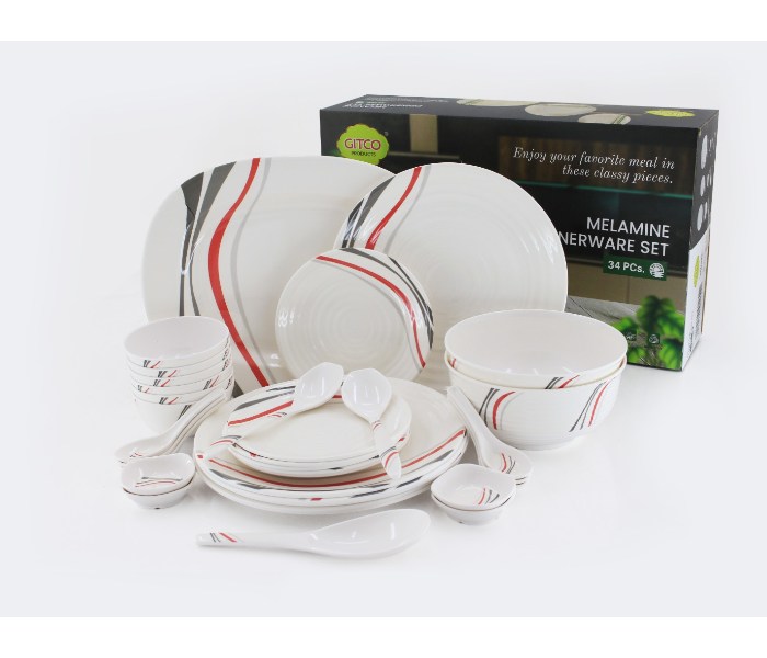 Gitco DW542 34 Piece Set Melamine Dinnerware  - White - Zoom Image