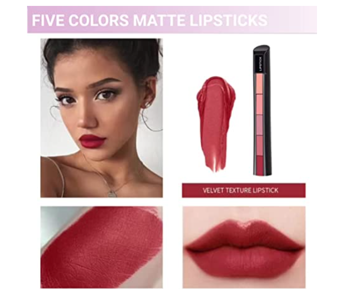 5 In 1 Lipstick Set Non Stick Long Lasting Waterproof Velvet Matte Finish - Zoom Image 2