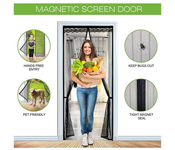 Generic Magnetic Fly Screen Door, Heavy Duty Bug Mesh Curtain with Powerful Magnets and Full Frame Magic Tape, Insect Protection Door - Black - Zoom Image 2