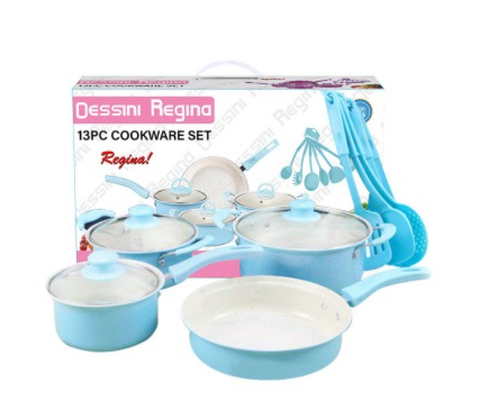 Dessini Regina OR-2104 13 Pieces Cookware Set - White and Blue - Zoom Image 2