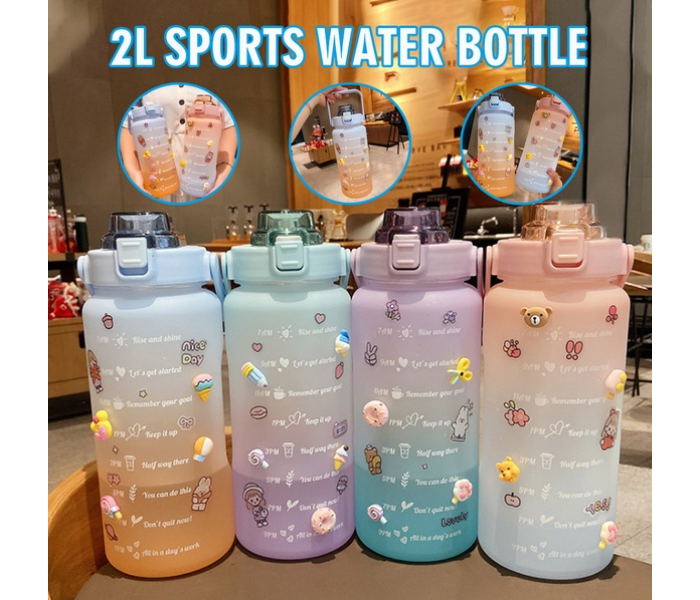 SARI 2L Motivational Sports Water Bottle with Time Marker and Straw-BPA Free Locking Flip-Flop Lid with FREE Cute Stickers - Pink Blue - Zoom Image 2