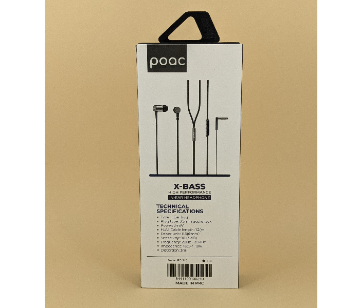 Poac PC-210 X-Bass High Performance In-Ear Headphone - Black - Zoom Image 4