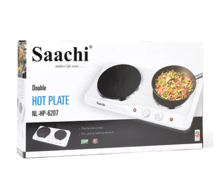 Saachi HP-6207 2500 Watts Double Burner Hot Plate With Adjustable Thermostat  - Black and Silver - Zoom Image 2