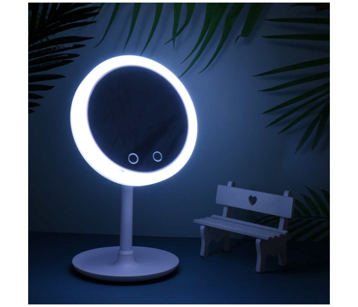 Generic 3 in 1 LED Rotatable Dimmable Makeup Mirror with Fan USB Charging Selfie Ring Light - White - Zoom Image 5