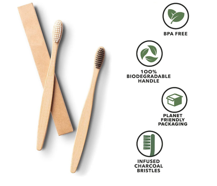 GTC 4 PCS Natural  BPA Free Bamboo Toothbrushes - Wood - Zoom Image 3