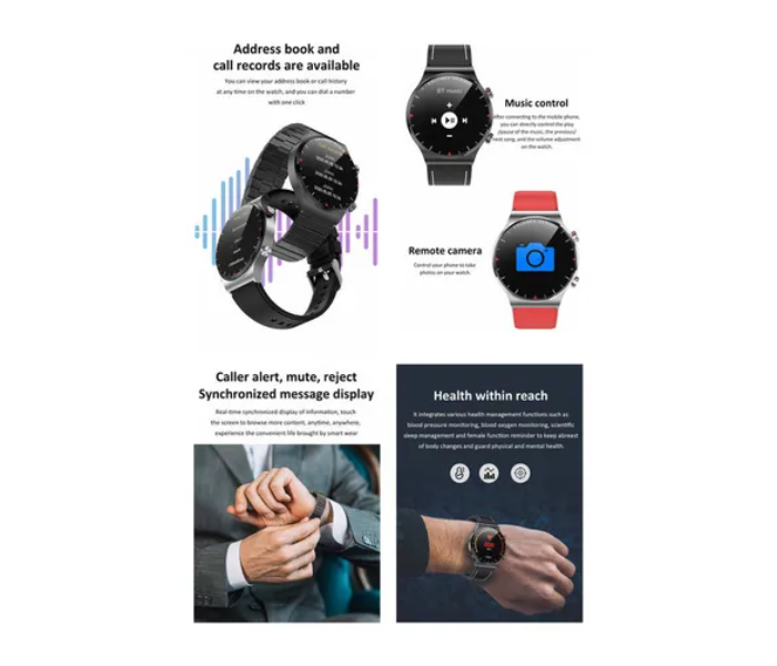 MKZ SK8 Plus Smart Watch with Bluetooth and Silicone Strap - Black - Zoom Image 5