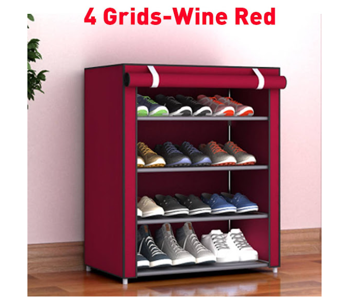 GTC 4 Grids Simple Shoe Rack - Wine Red - Zoom Image 1