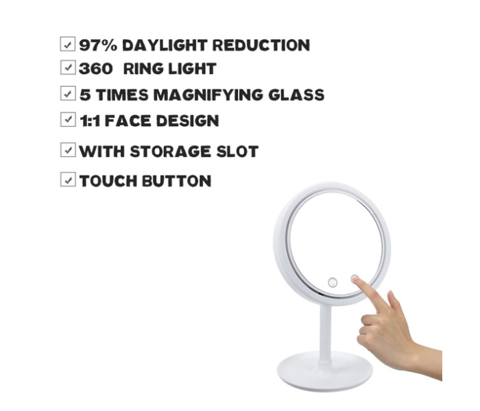 Generic 3 in 1 LED Rotatable Dimmable Makeup Mirror with Fan USB Charging Selfie Ring Light - White - Zoom Image 11