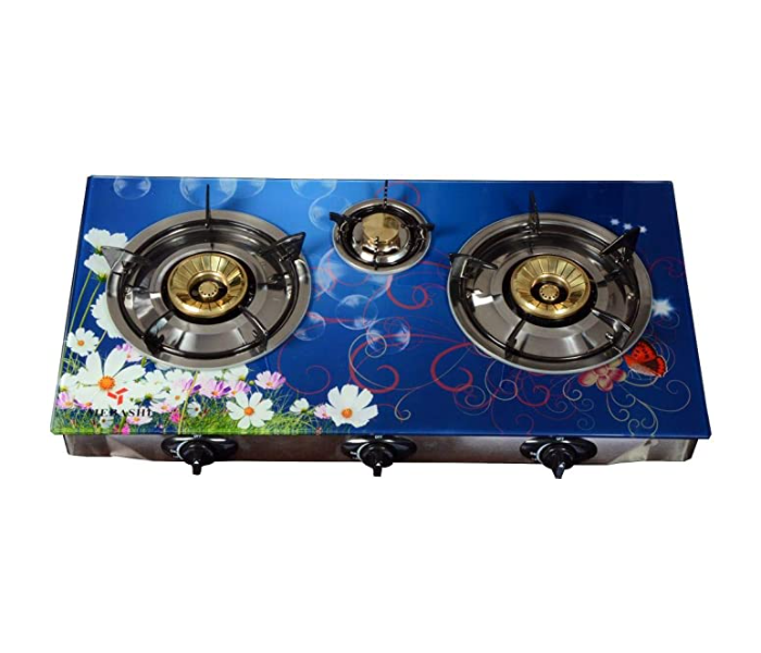 Mebashi ME-GS1001 Thriple Burner Glass Gas Stove - Black and Silver - Zoom Image