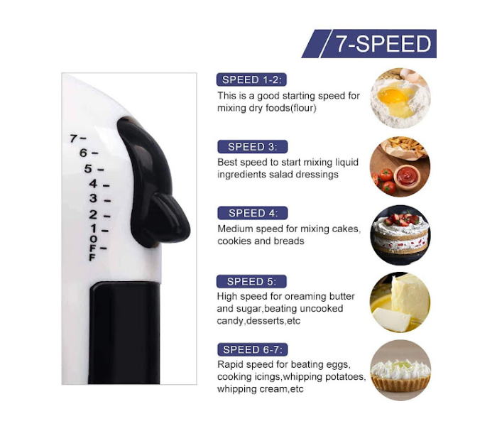 GTC Electric 7 Speed Hand Mixer with 4 Pieces Stainless Food Blender - White - Zoom Image 5