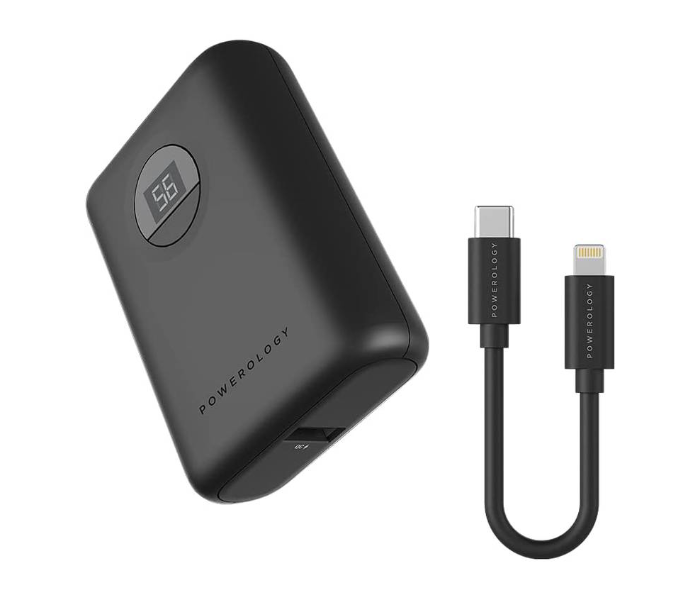 Powerology PPBCHA04-BK-L 10000mAh Ultra-Compact Portable Power Bank with Charging Cable - Black - Zoom Image 2