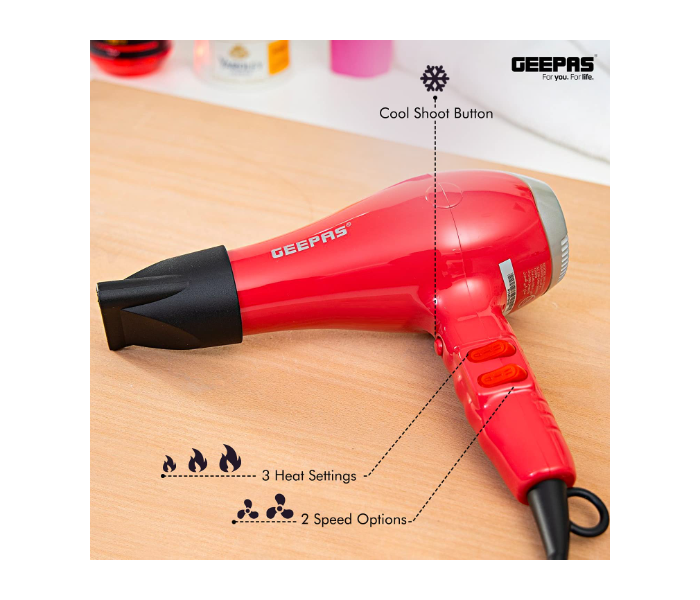 Geepas GH8078 1500 watt Professional Hair Dryer - Red  - Zoom Image 4