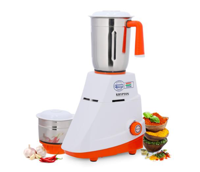 Krypton KNB6191 550 Watts 2 in 1 Mixer Grinder - White and Orange - Zoom Image 2