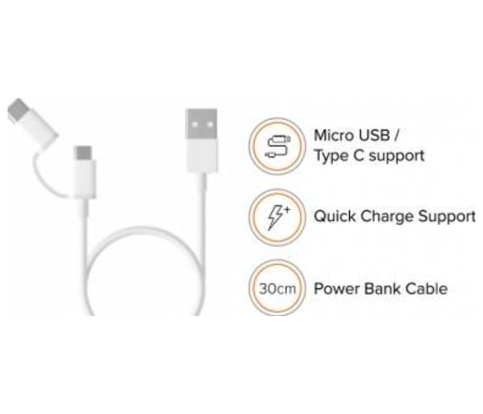 Xiaomi Mi 2-in-1 Micro USB to Type C 30cm Cable - White - Zoom Image 3