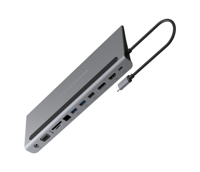 Powerology P11CHBMCGY USB-C Hub 11 in 1 Multi-Port Adapter with Laptop Stand 100W PD Fast Charge -Grey - Zoom Image 1