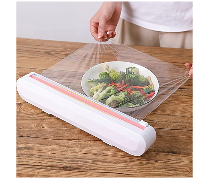 Adjustable Plastic Wrap Dispenser With Slide Cutter - Reusable