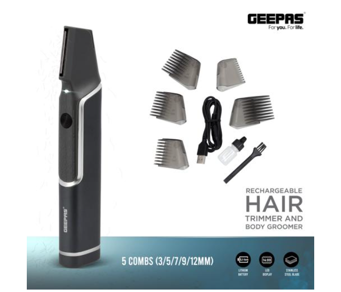 Geepas GTR56037 600mAh Rechargeable Hair Trimmer and Body Groomer - Grey - Zoom Image 4